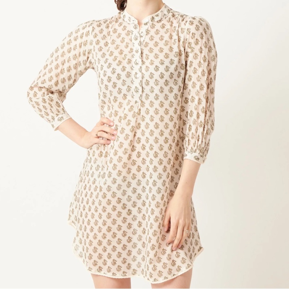 M.A.B.E. Bessie Floral Cotton Nightshirt w/Lace Trim, Size M